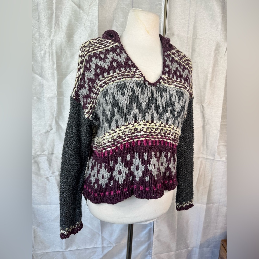 Free People fair Isle Aztec grey and purple sweater - Picture 8 of 10